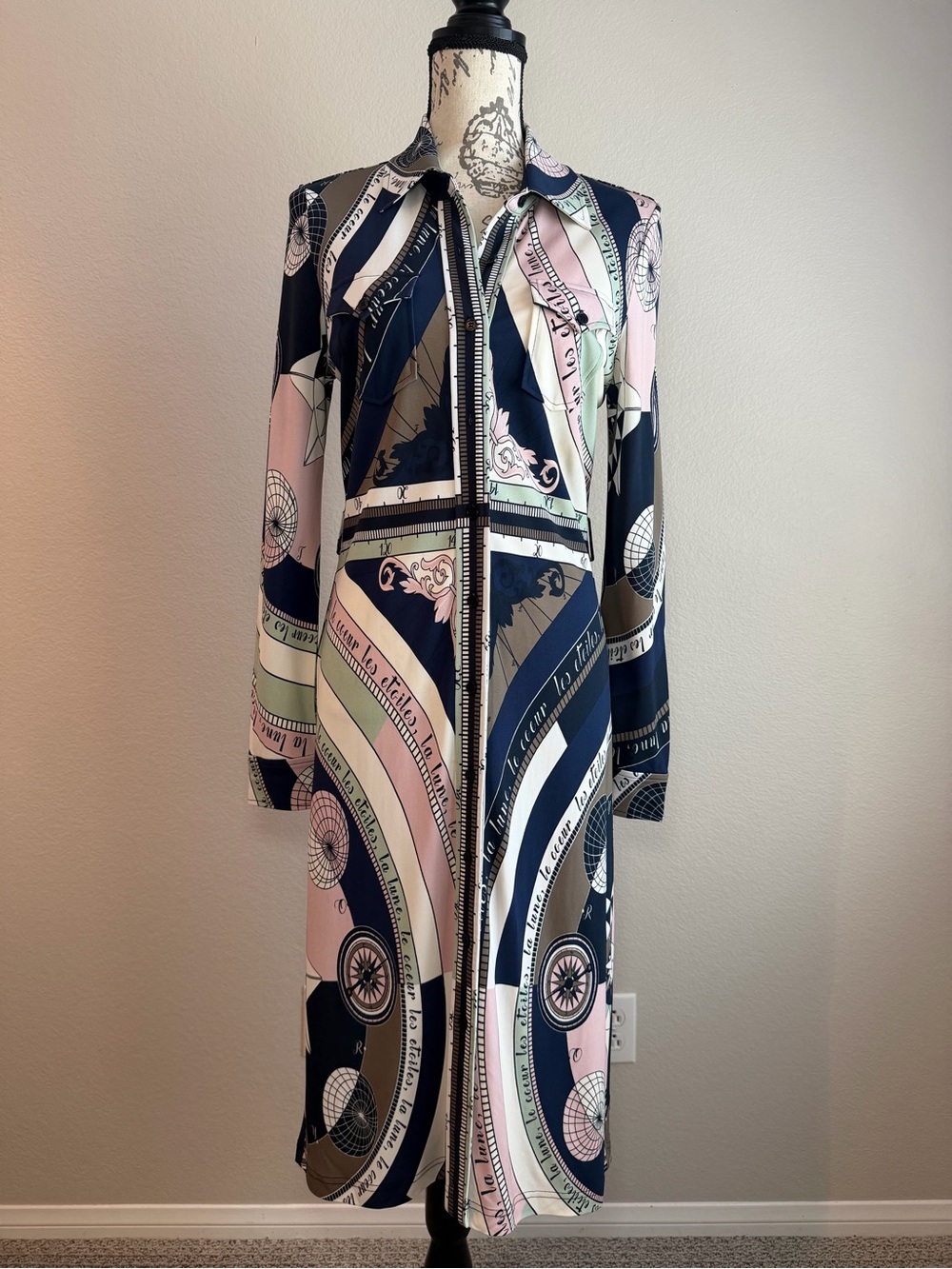 Tory Burch Crista Constellation Scarf Print Shirt Dress | Small - Picture 2 of 8